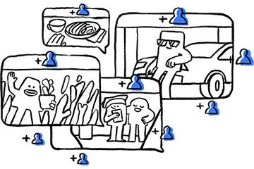 Illustration with followers around a character